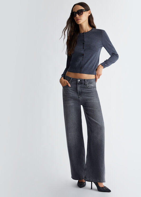 Cardigan in lana antracite LIU JO CF4047