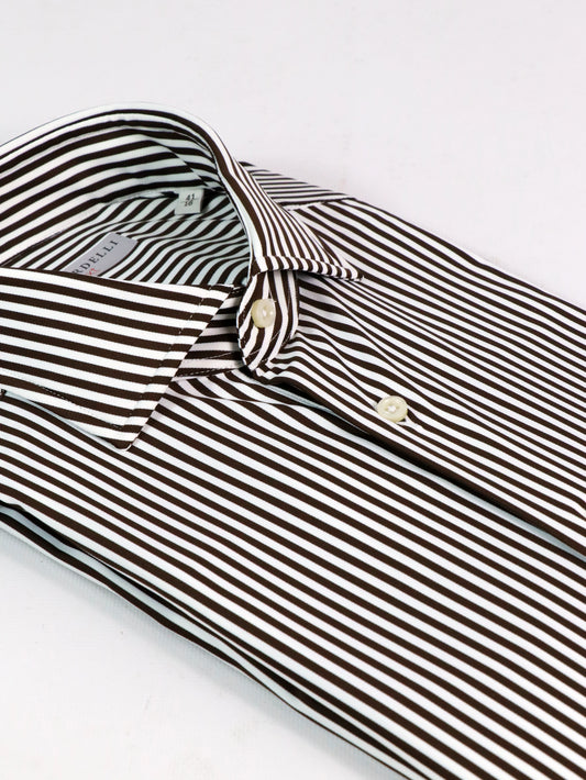 Camicia rigata marrone stretch GHIRADELLI FR152